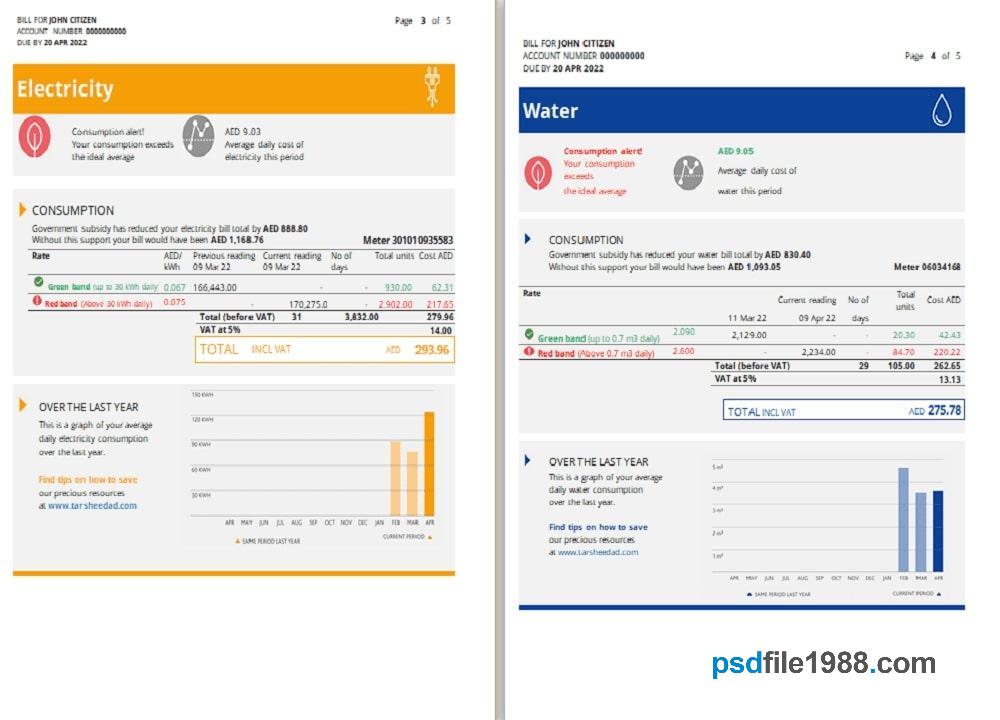 UAE Abu Dhabi Al Ain Distribution Co. Utility Bill 5 Pages 3-4